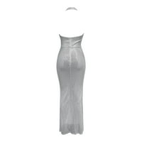 Huaai Plus размер рокля дълги пайети шаферки рокли със разделена страна за дамски летни рокли за жени бели L