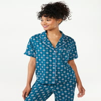 Джойспун жените тъкани степен яка пижама отгоре, размери с до 3х