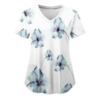DXHMoneyh Женски ексфолианти Топ небрежни V-образни тениски с къси ръкави блузи дамски летни разхлабени ризи върхове върхове
