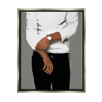 Ступел индустрии стилен човек шик костюм графично изкуство блясък сив плаваща рамка платно печат стена изкуство, дизайн от Бет Ан Лоусън