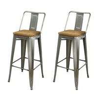 Дизайн група Средна обратно Височина брояч Метални Барстоли с лека дървена седалка, метал, комплект от 2
