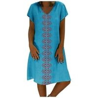Рокли за жени без ръкави мини над коляното ежедневно лято V-образно отпечатана рокля светло синьо m