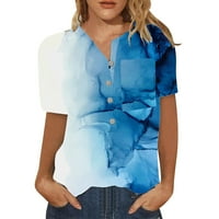 Дамски върхове за кръгла шия лятна ежедневна модна памучна бельо отпечатана риза с къс ръкав 2xl