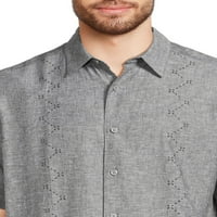 Кафе Луна Мъжки Крос панел печат тъкани Гаябера риза с два джоба, размери с-3ХЛ