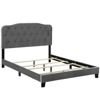 Mod Uptown съвременен модерен кадифено туфирана платформа легло, крал, сиво