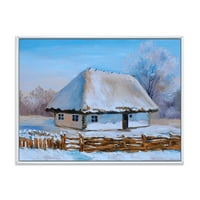 Традиционна Къща Покрита Със Сняг През Зимата Рамкирах Картина Платно Арт Принт