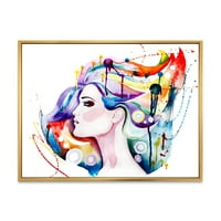 Дизайнарт 'Красива Млада Жена С Цветна Коса' Традиционна Рамка Платно За Стена Арт Принт