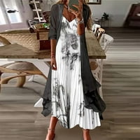 Женски рокли Дължина на глезена с къс ръкав ежедневно макси флорални V-образни рокли сиво сиво 2xl