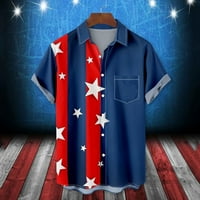 Мъжки тениски Деня на независимостта Американски флаг отпечатано с джобни ежедневни разхлабени тениска с къси ръкави