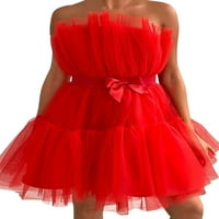 Хайт дами вечерни рокли без ръкави за тюл тутуту къпа мини коктейлна рокля от рамо червено L
