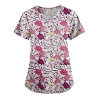 Графични отпечатъци с къс ръкав блузи работни дрехи летни върхове върхове за жени розово m