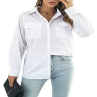 Niuer дами хлабав блуза за шия на ревера жени средна дължина върхове с джобове празничен бутон надолу ежедневни ризи бели s