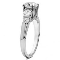 Пръстен за младоженци: годежен пръстен с диаманти и циркониев център в 14к Бяло Злато
