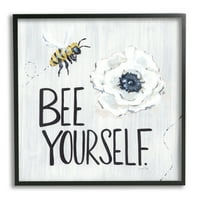 Ступел индустрии Пчела себе си вдъхновяваща фраза бръмчене Цвете цвят графично изкуство черна рамка изкуство печат стена изкуство,