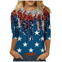 Feternal Women's Fashion Casual Seven-Point Sleeve Dead Independence Day Print Crewneck Топ летни върхове за жени модерни