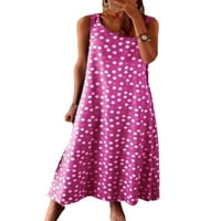 Rejlun жени лятен плаж Sundress Crew Neck Long Dress Polka dot maxi рокли секси основен бохемски розов 4xl
