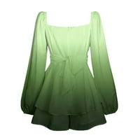 Fsqjgq летни рокли градиентни рокли за печат за жени boho моден пуф ръкав с висока талия мини рокля рекомски рокли плажни рокли зелени l