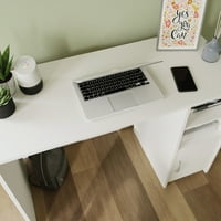 Компютърно бюро с място за съхранение и рафтове, меко бяло покритие