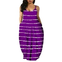 Wrcnote жени без ръкави спагети каишка люлка Sundress Fashion Daily Wear Striped Print Long Maxi Dress Pocket Strappy Plappy рокли