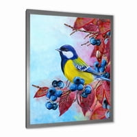Дизайнарт 'ярка птича Щиглица, седнала на клонка от горски плодове' традиционен художествен принт в рамка