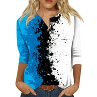 Дамски летни върхове Женски бутон V-образен ръб за печат ретро тениска тениска модна небрежна тънка топ