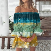 Ediodpoh летни рокли за жени винтидж печат плаж от раменната туника небрежно годни годни звънчета мини флорална рокля жълта_ s