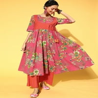 SANGRIA - От Myntra Indian Women Daily Wear Pink & Green Floral Printed Anarkali Round Neck Calf Lungh