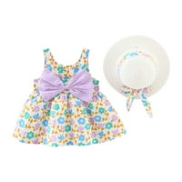 Sdjma Toddler Baby Girl Summer Bow Decoration Цветна печат Стъпка рокля с шапка