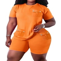 Niuer жени джогинг комплект с къс ръкав салон Комплекти солиден цвят две облекло леки тениски+къси панталони от пот за врата