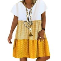 Gomelly жени люлеещи се рокли с късо ръкав слънчев разрез секси летен рокля с дължина на коляното дами удобни празници v шия жълт