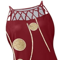 Рокли за жени секси кръгло деколте без ръкави с висока талия лято мини а-лайн червена рокля с печат l