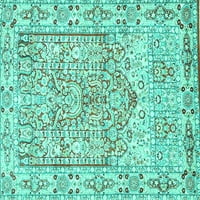 Ahgly Company Machine Pashable Indoor Square Persian Turquoise Blue Traditional Area Cugs, 6 'квадрат