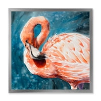 Дизайнарт 'розови фламинго влюбени птици в синя вода' къща в рамка Арт Принт