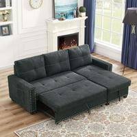 Аукфа 82 двулицев секционен разтегателен диван, разтегателен диван с шезлонг за съхранение, тапицерия за нокти, хол-Черен