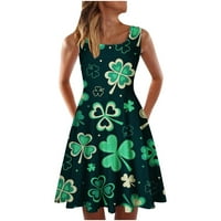 Lastesso Women St.Patrick Day Clover Print Dress Square Neck Leeveless Mini рокли Летни торбички дрехи
