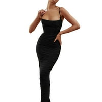 Аайомет женски рокли Женски халтер плисирана дълга пола без гръбнака рокля Party Mini рокля, черна s