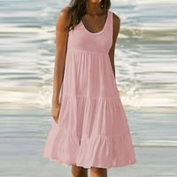 Jsaierl ежедневна рокля за жени лятна солидна лъжичка шията, подредена свободна танкова рокля без ръкави A-Line Comfy Midi Beach