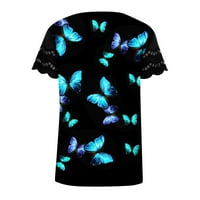 Wxlwzywlsummer върхове за жени модни пачуърчиви блузи от екипаж на екипажи за дантела за късо ръкав тениска пеперуда риза от печат