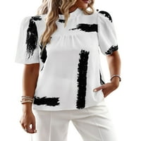 Haite Women Trish Tirk Crew Tops отпечатана тениска лятна тийд празник с къс ръкав туника блуза бяла s