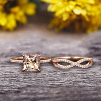 1. Карат срещу естествен морганит сватбен пръстен комплект принцеса отряза 10k розово злато годежен пръстен Булчински пръстен