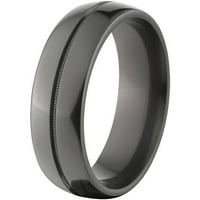 Полу-кръг черен циркониев пръстен с лак и един централен жлеб