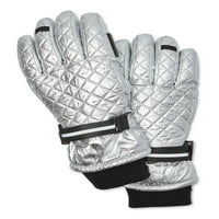 Дамски сребърни метални Ватирани Ски ръкавици с тънка подплата