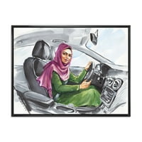 Дизайнарт 'арабска дама карането на кола' модерна рамка платно стена арт принт