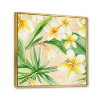 Дизайнарт' жълти цветя и тропическа зеленина ' традиционна рамка платно стена арт принт