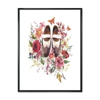 Дизайнарт 'Диви Цветя С Древни Оксфордски Обувки' Ферма Рамка Платно Стена Арт Принт