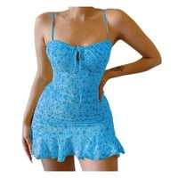 Wefuesd летни рокли нова жена модна флорална спагети каишка мини рокля лятна ежедневна рокля дамски летни рокли сини xl